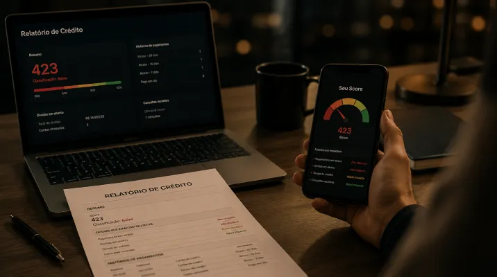 Relatório de crédito mostrando score comprometido